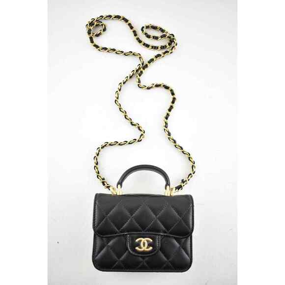 Chanel 21A Black Flap Coin Purse With Chain Gold Handle Shoulder Crossbody Bag - Picture 7 of 12